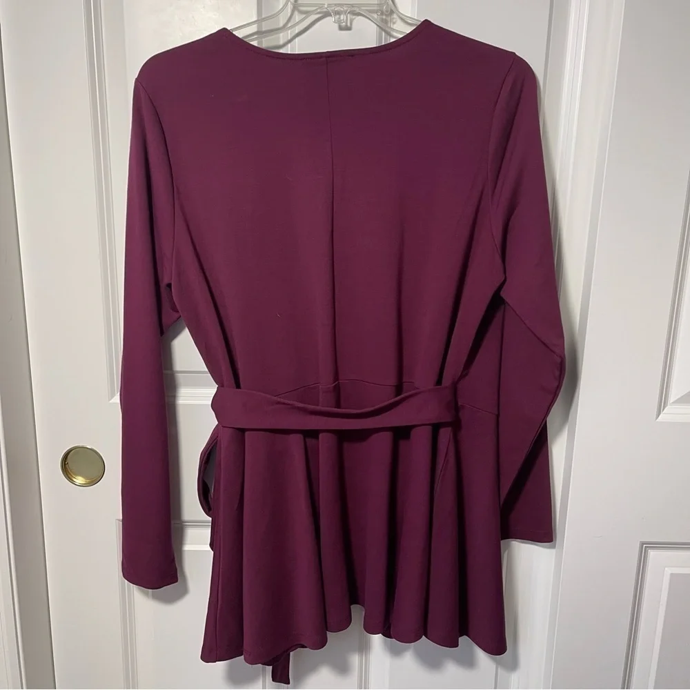Eloquii Peplum Wrap Blouse V-Neck Long Sleeve Wine Maroon Adjustable 18